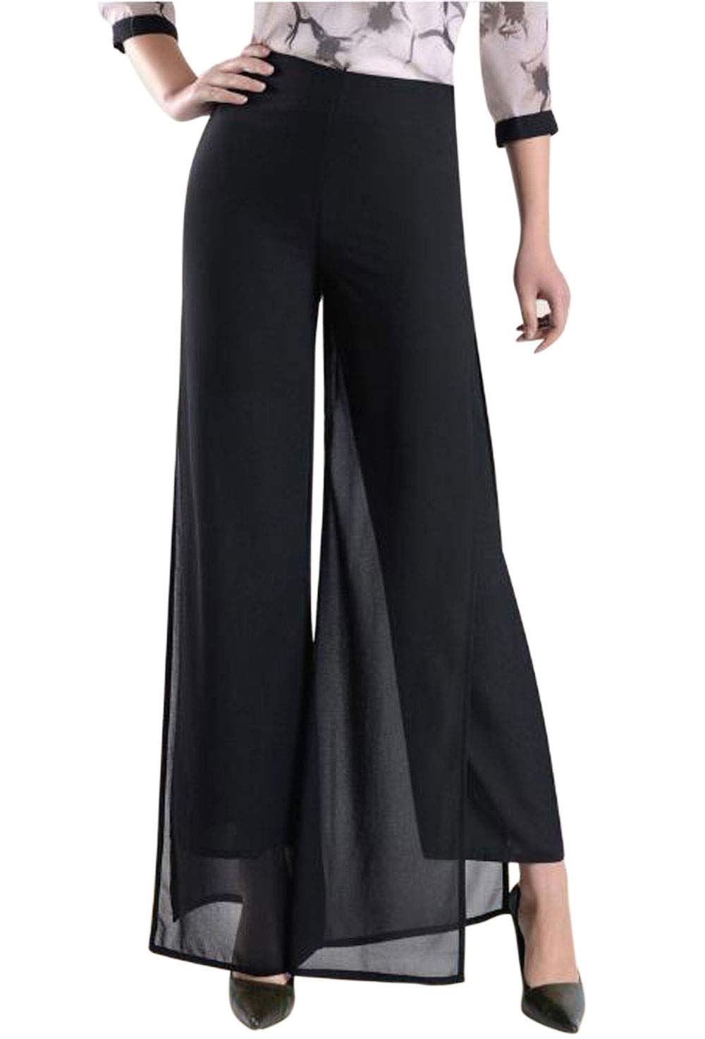 Putaowor Damen Leicht Chiffon hohe elastische Taille Fliessende Hose ausgestellt gerades Bein Frauen