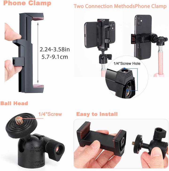 Koolehaoda 60cm Hoch Handy Stativ Flexibel Tischstativ mit 360° Kugelkopf und 26cm Schwanenhals, Sch