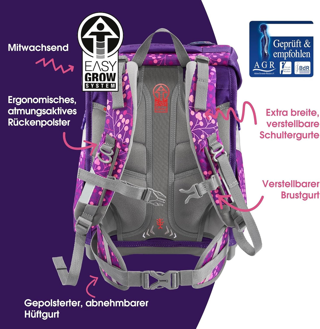 Step by Step Schulranzen-Set SPACE Shine, 5-teilig, ergonomischer Tornister mit Reflektoren, höhenve