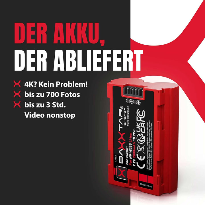 Baxxtar Pro NP-W235 2400mAh Kamera-Akku mit NTC-Sensor und Transportschale Kompatibel mit Fuji Fujif