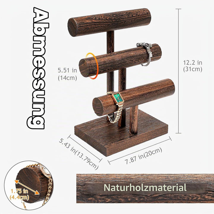 ProCase 3 Etagen T-Form Armbandhalter aus Holz, Abnehmbare Armband Halterung Schmuckhalter Armbänder