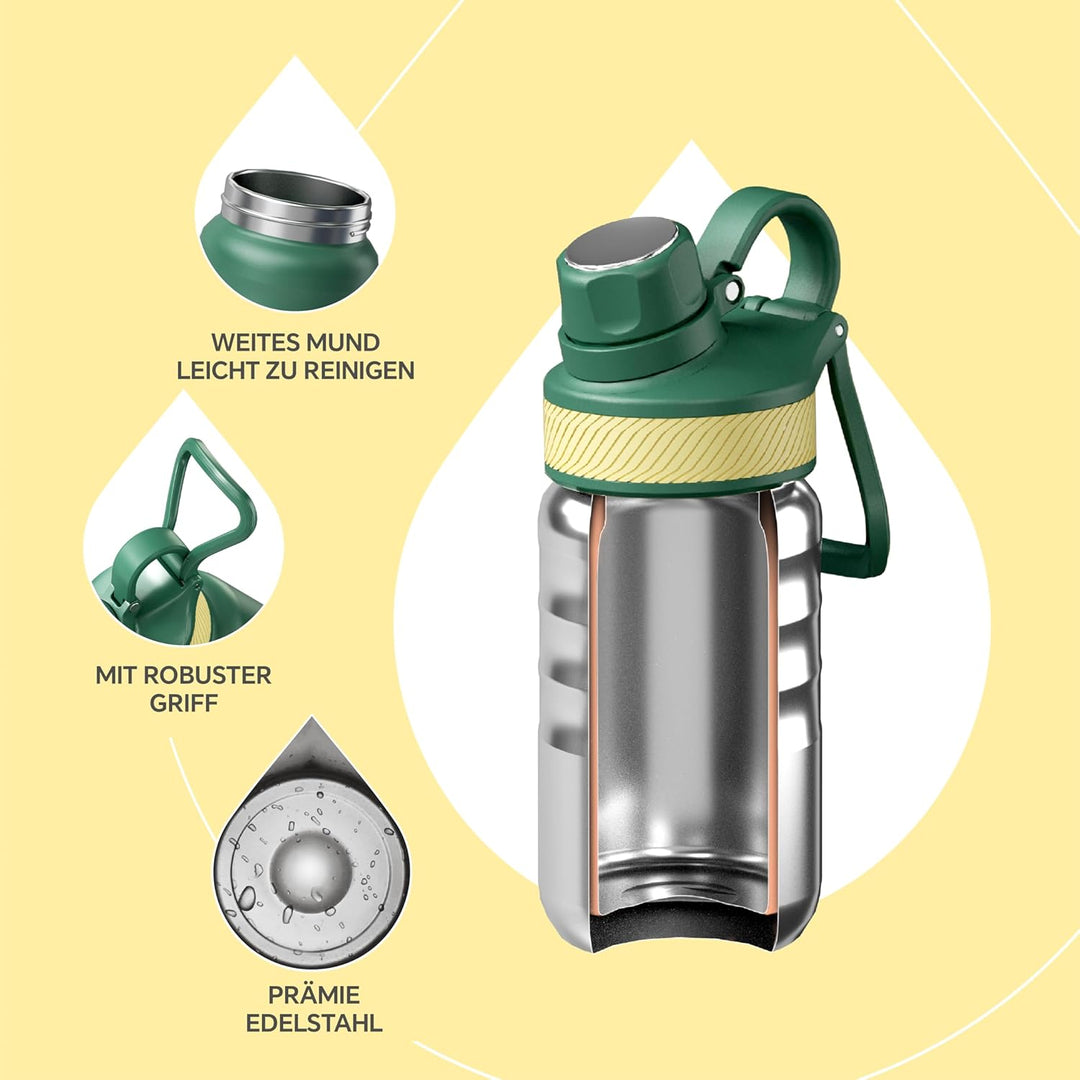 IDEUS Vakuumisolierte Wasserflasche, 12oz (360ml) Edelstahl Doppelwand Flasche Metall Sport Kantine
