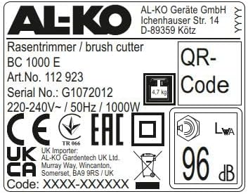 AL-KO Elektro-Rasentrimmer BC 1000 E (1000 Watt Motorleistung, 35 cm Arbeitsbreite (Faden), Nylon-Do
