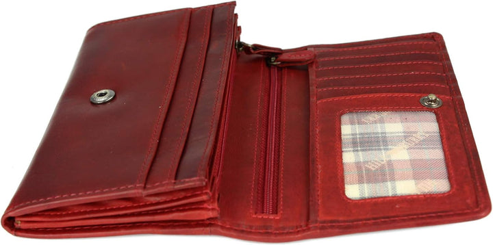Hochwertige Vintage Leder Damen Geldbörse Portemonnaie langes Portmonee Geldbeutel aus weichem Leder