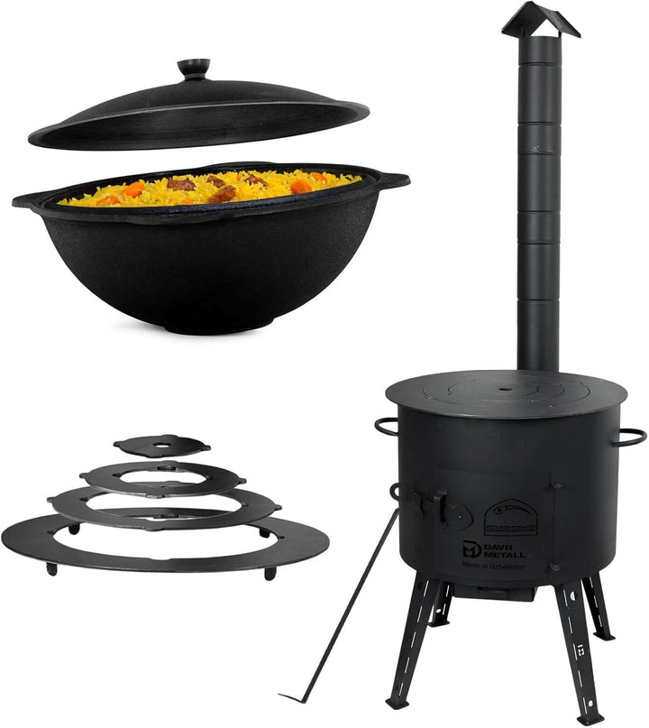 Ø40cm Uchag 2mm stahl Utschak mit Adapter-Ringe Abzugsrohr 12L Kazan eben Kasan Utschag Feldküche Fe