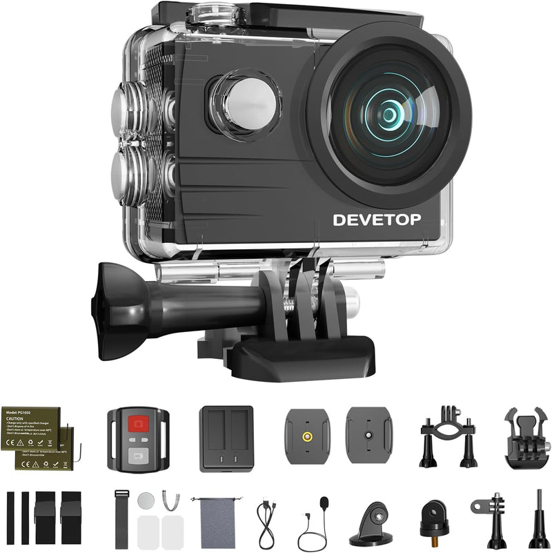 DEVETOP Glory60 Action Cam 4K 20MP Ultra HD Sportskamera 40M Wasserdicht Unterwasserkamera 170° Weit