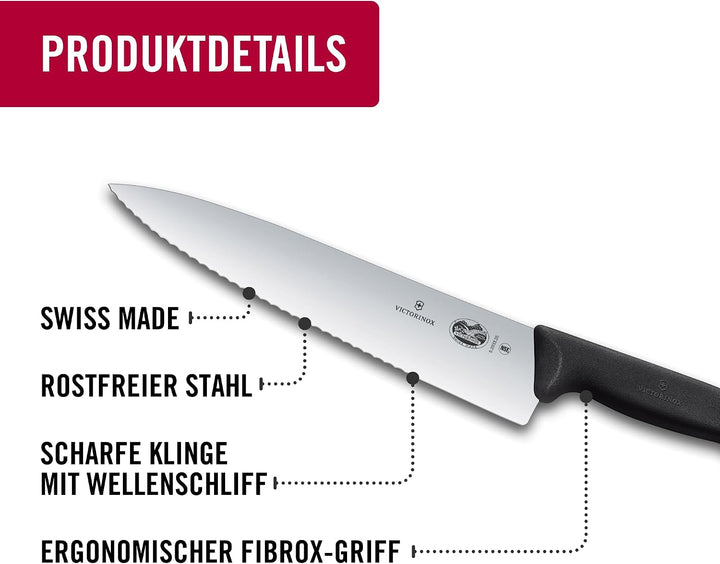 Victorinox Fibrox Kochmesser mit Wellenschliff, Breites Universalmesser für Fleisch, Fisch und Gemüs