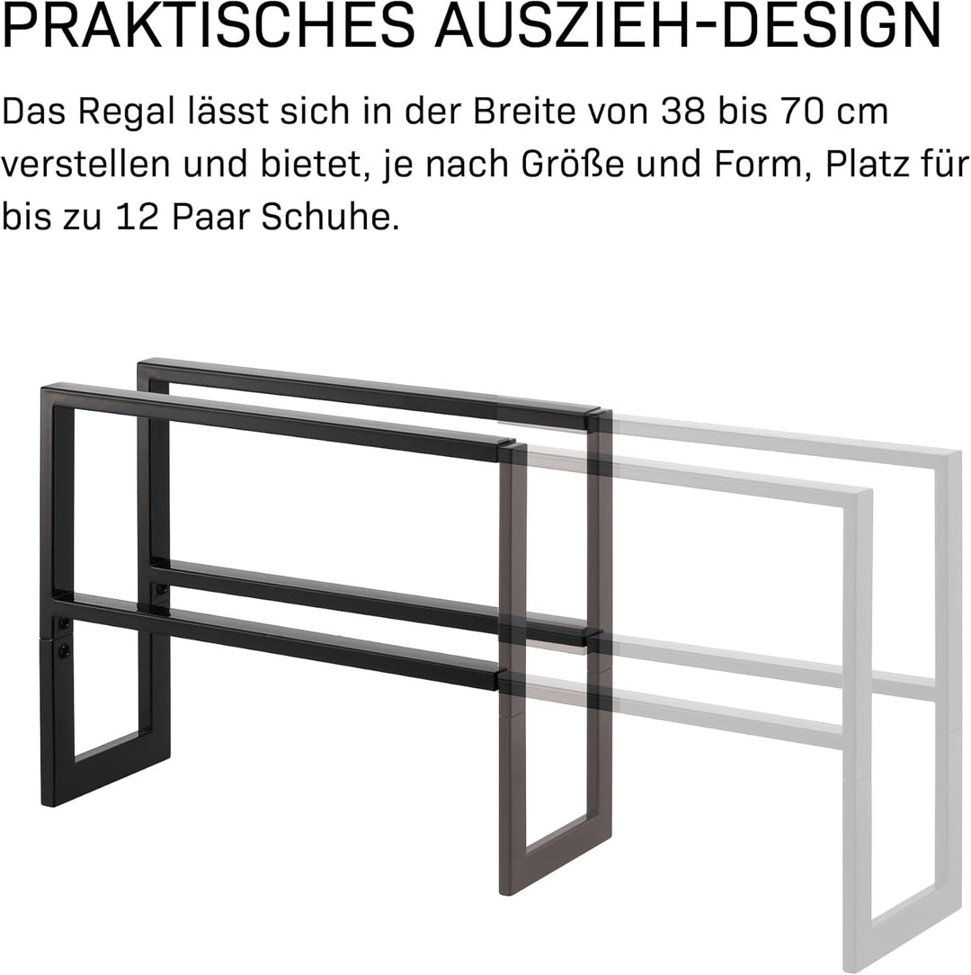 YAMAZAKI Extendable shoe rack 2 tier für Schuhe - Line - black Schwarz Single, Schwarz Single