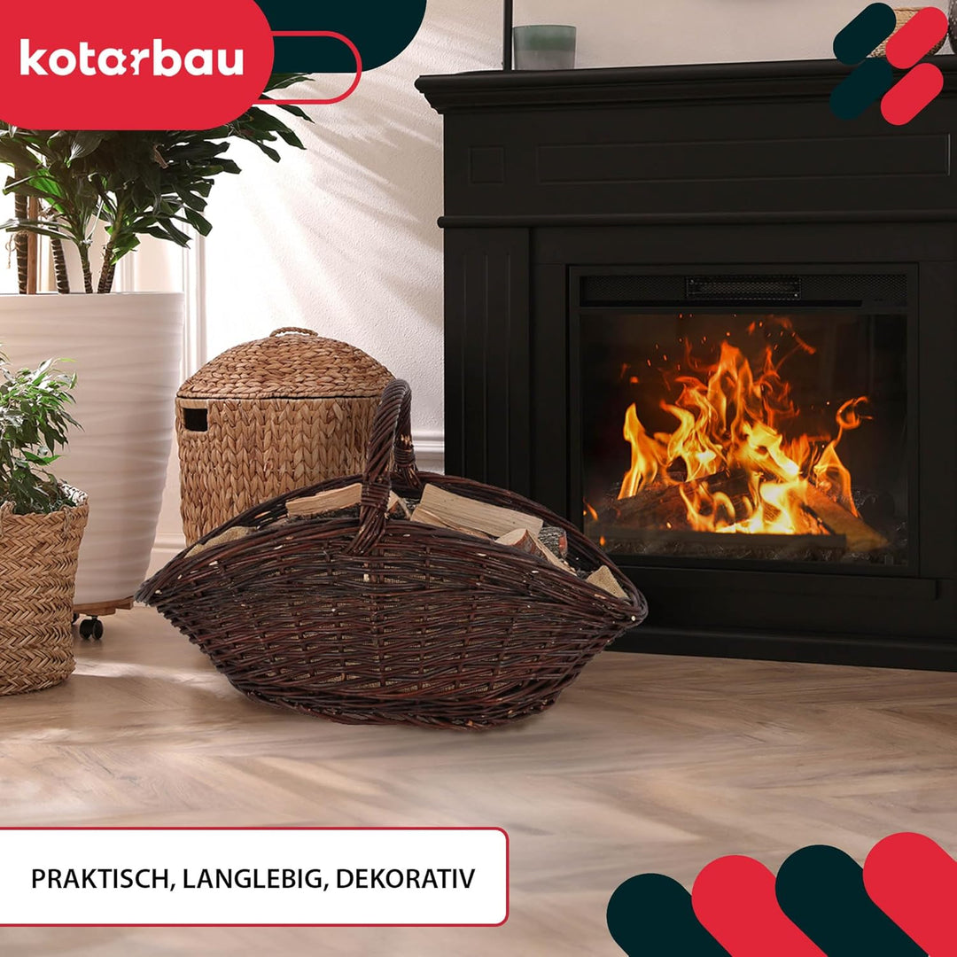 KOTARBAU® Weidenkorb für Brennholz - Holzkorb für Kaminholz - Erntekorb - 64 x 40 x 39 cm - Kaminhol
