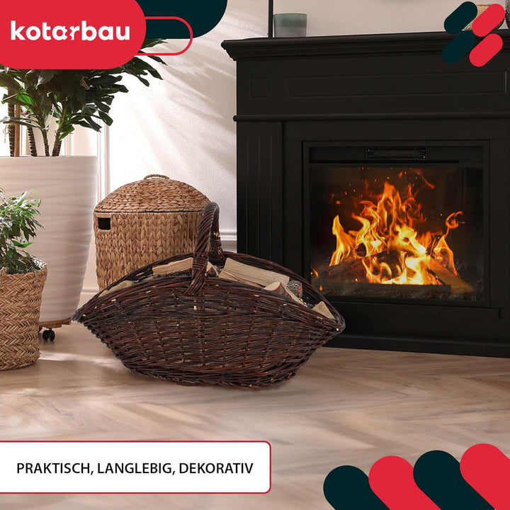 KOTARBAU® Weidenkorb für Brennholz - Holzkorb für Kaminholz - Erntekorb - 64 x 40 x 39 cm - Kaminhol