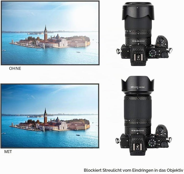 JJC Gegenlichtblende für Nikon NIKKOR Z DX 50-250mm F/4.5-6.3 VR Kamera-Objektive on Nikon Z50 - Ers