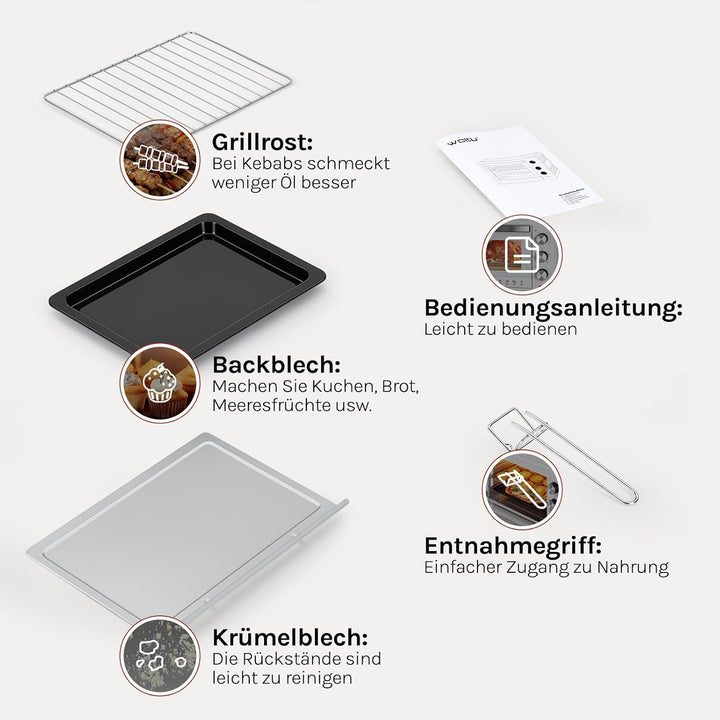 WOLTU Mini Backofen 25 Liter, 1400 Watt Toasterofen | Pizzaofen | Krümelblech mit Timer Minibackofen