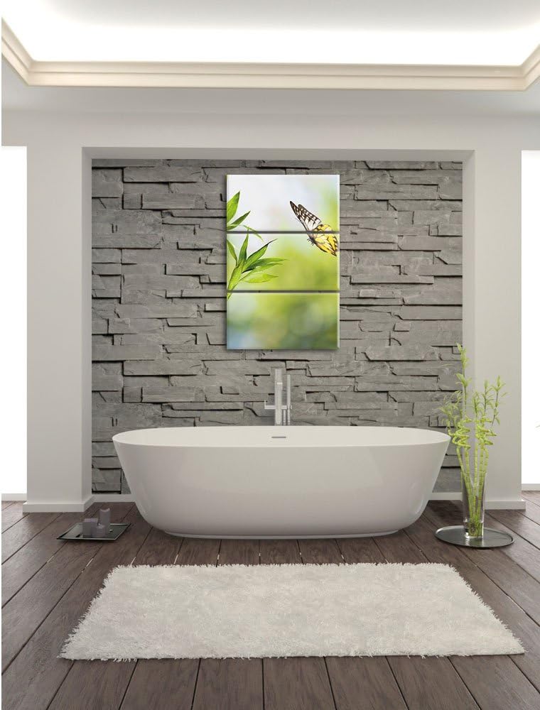 Pixxprint Bambus mit Schmetterling 3-Teiler Leinwandbild 120x80 Bild auf Leinwand