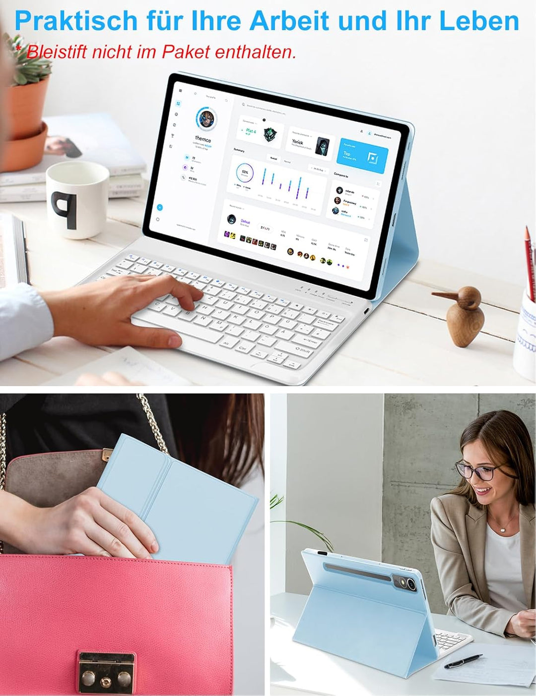Tastatur Hülle für Lenovo Tab P12 12.7" 2023, QWERTZ Layout, Hülle Tastatur mit Magnetisch Abnehmbar