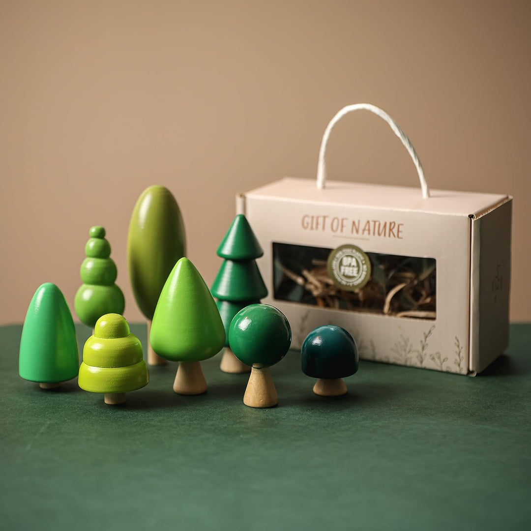 8er-Pack Baum Spielzeug aus Holz für Kinder, Verschiedene Grössen Bäume Wald Rustikal Deko für Wohnk