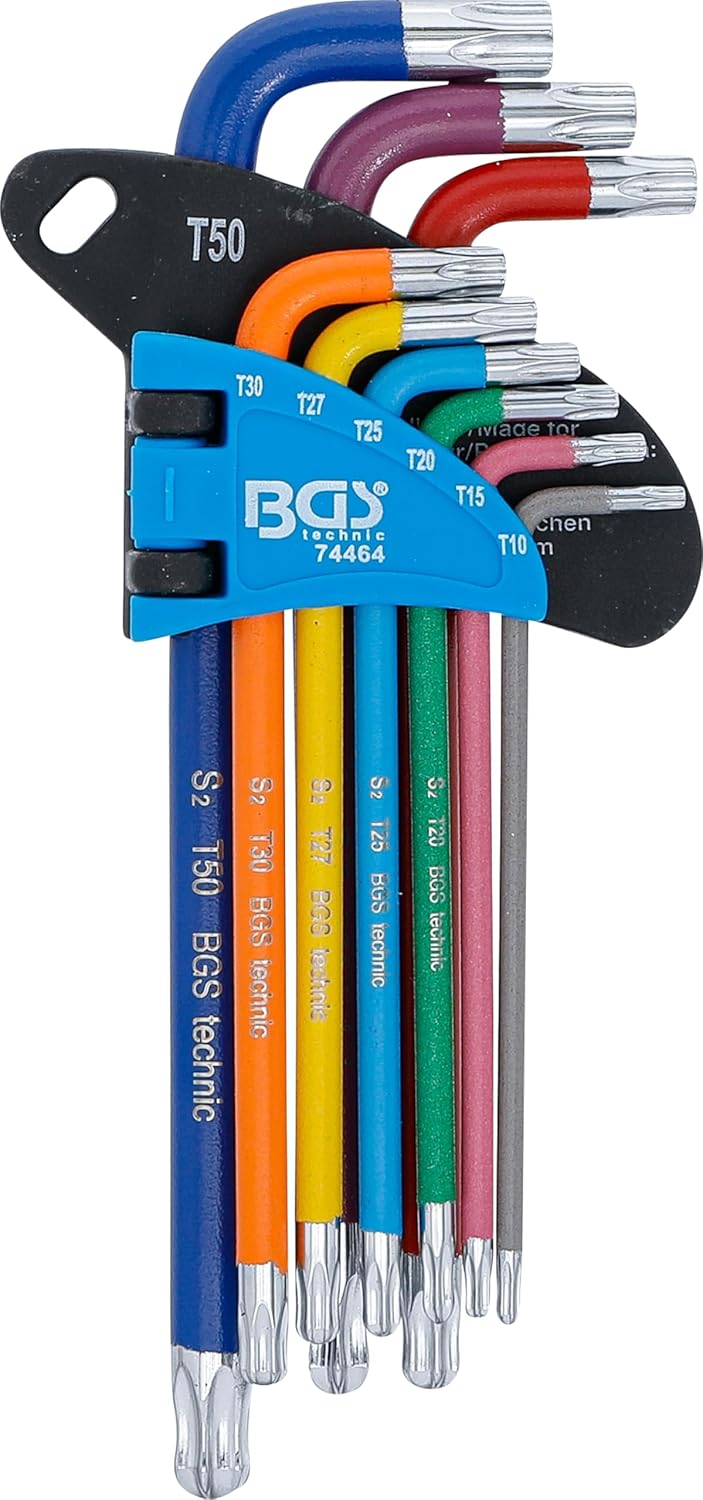 BGS 74464 | Winkelschlüssel-Satz | Multicolour | T-Profil (für Torx) mit Bohrung und Kugelkopf T10 -
