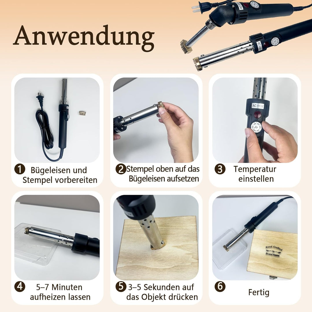 Elektrisches Brenneisen mit individueller Temperaturregelung für Holz – Personalisierter Logostempel