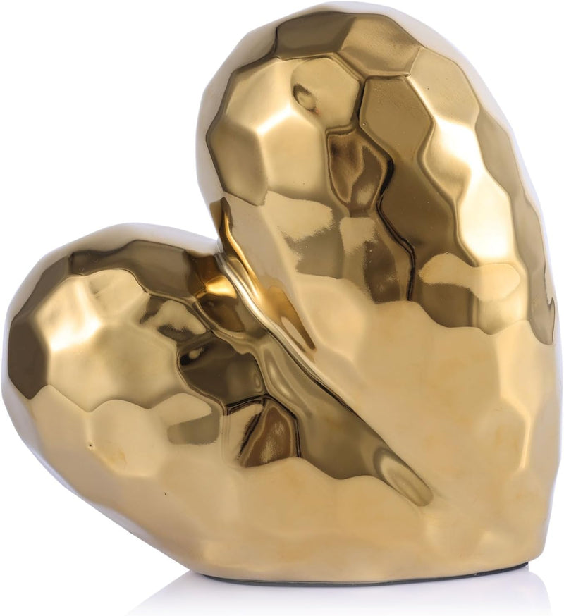 QIANLING Heimdekoration, Herz-Dekor-Skulptur – Golddekor, modernes Keramik-Herz, dekorativer Tischak