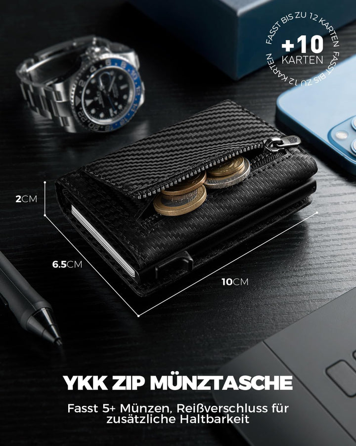 MagSnap Portmonee Herren I Slim Wallet mit Münzfach I Kreditkartenetui Geldbeutel für 10+ Karten I M