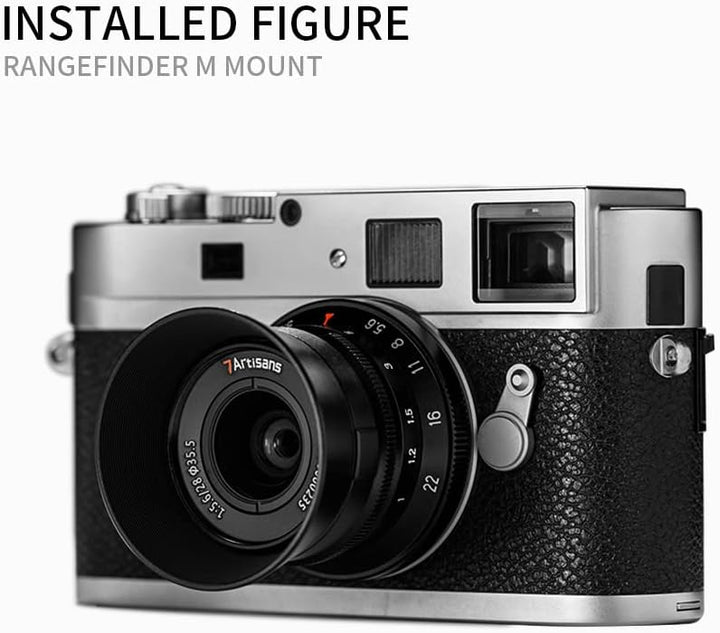 7artisans M28mm F5.6 Vollbild-Objektiv mit manueller Fokus, Prime Kamera mit Gegenlichtblende für Le