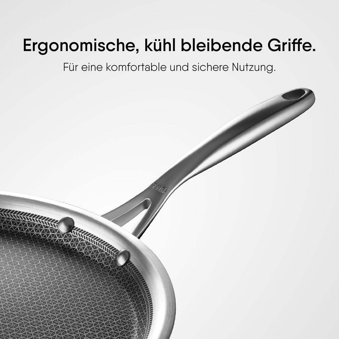 Stahl triply Hybrid-Grillpfanne | Induktionsboden | Antihaftbeschichtung | Kratzfest | Edelstahl | Ø