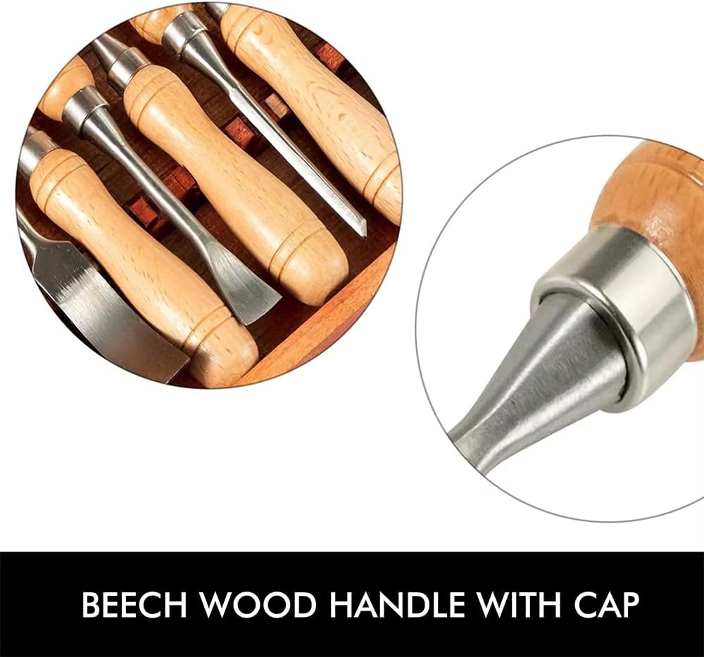 NEWFUN Stechbeitel set für holz, 12 Stück Holz-Drehmeissel-Set für Holzbearbeitung Holzschnitzerei-E