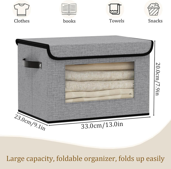 YheenLf Aufbewahrungsbox mit Deckel, Kleiderschrank Organizer, Stoff Grau Aufbewahrungsboxn mit Fens