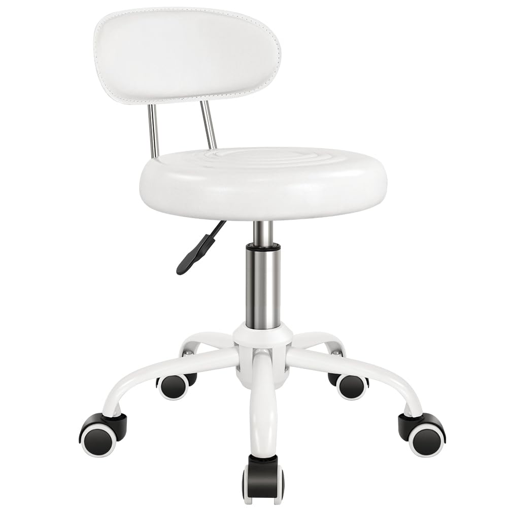 WKWKER Rollhocker mit Rädern Drehhocker mit höhenverstellbarer Rückenlehne PU-Leder-Rollhocker, idea