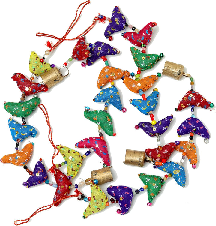 Set of 4 Door Hanging 7 Fabric Birds Tota String with Bell Hanging for Home Wall Hanging Temple Bedr