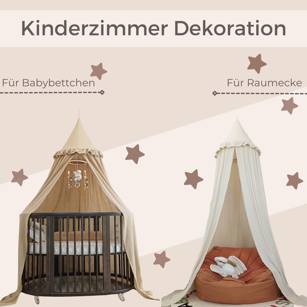 Wonder Space Kinderbetthimmel mit Rüschen, Pastell Neutrale Farbe für Jungen & Mädchen, Hängender Vo