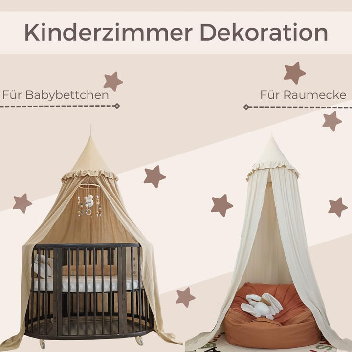 Wonder Space Kinderbetthimmel mit Rüschen, Pastell Neutrale Farbe für Jungen & Mädchen, Hängender Vo