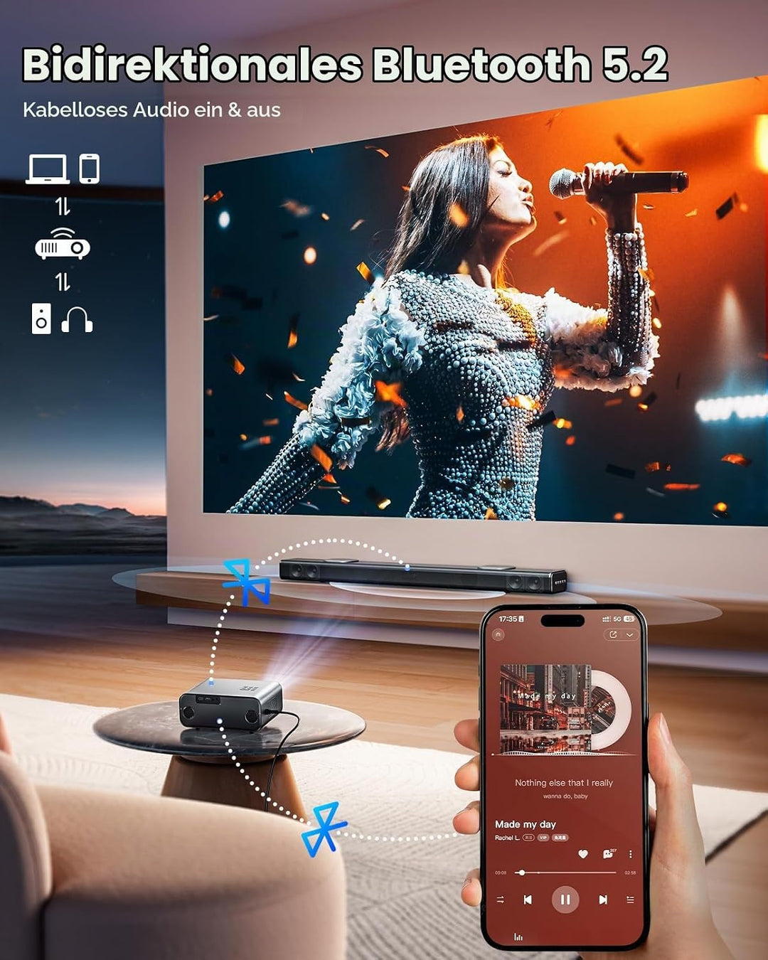 4K Beamer mit Google TV &amp; Netflix/Disney+, Dolby Audio, 1000 ANSI Smart Beamer 4K Autofokus Trapezko
