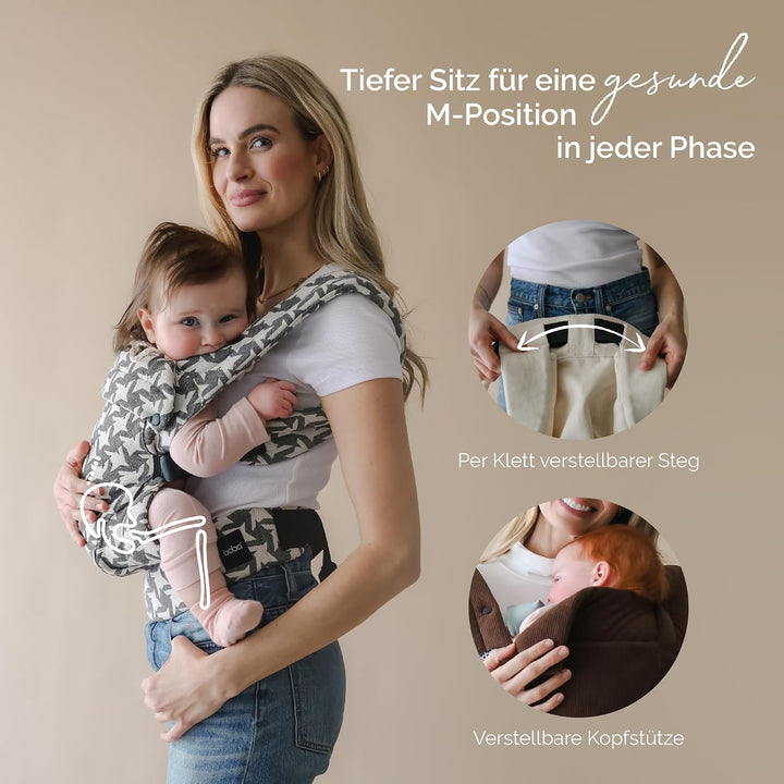 Boba Auri Babytrage Neugeboren bis Kleinkind - 100% Baumwolle-Premium, 3 ergonomische Tragepositione