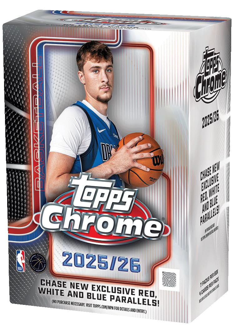 2025-26 Topps Chrome Basketball – Vorteilsbox (4 Karten pro Packung, 7 Packungen pro Box)