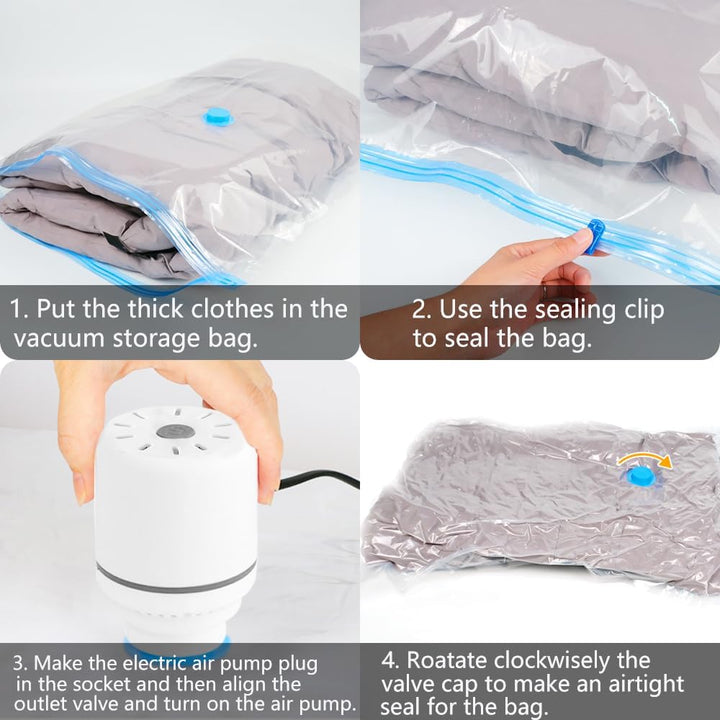 Vakuumbeutel für Kleidung mit Elektrischer Luftpumpe, 9 Stück Vacuum Bags (3x100x80cm, 3x70x50cm, 3x