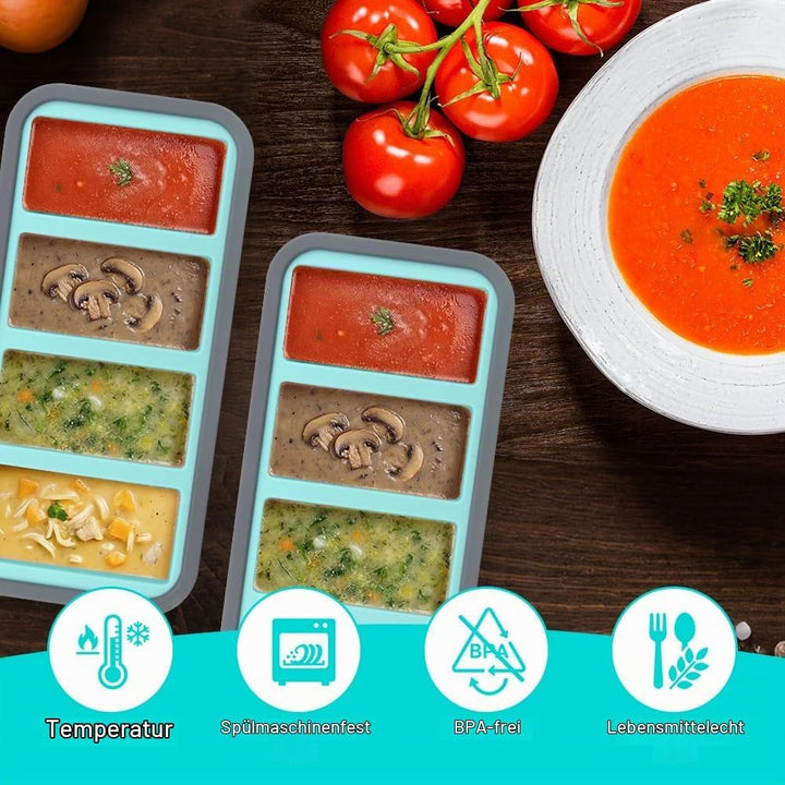 2Stück Suppen Einfrieren Behälter, Silikon Gefrierform Suppe mit Deckel 4 Gitter, 250ml Silikon Gefr