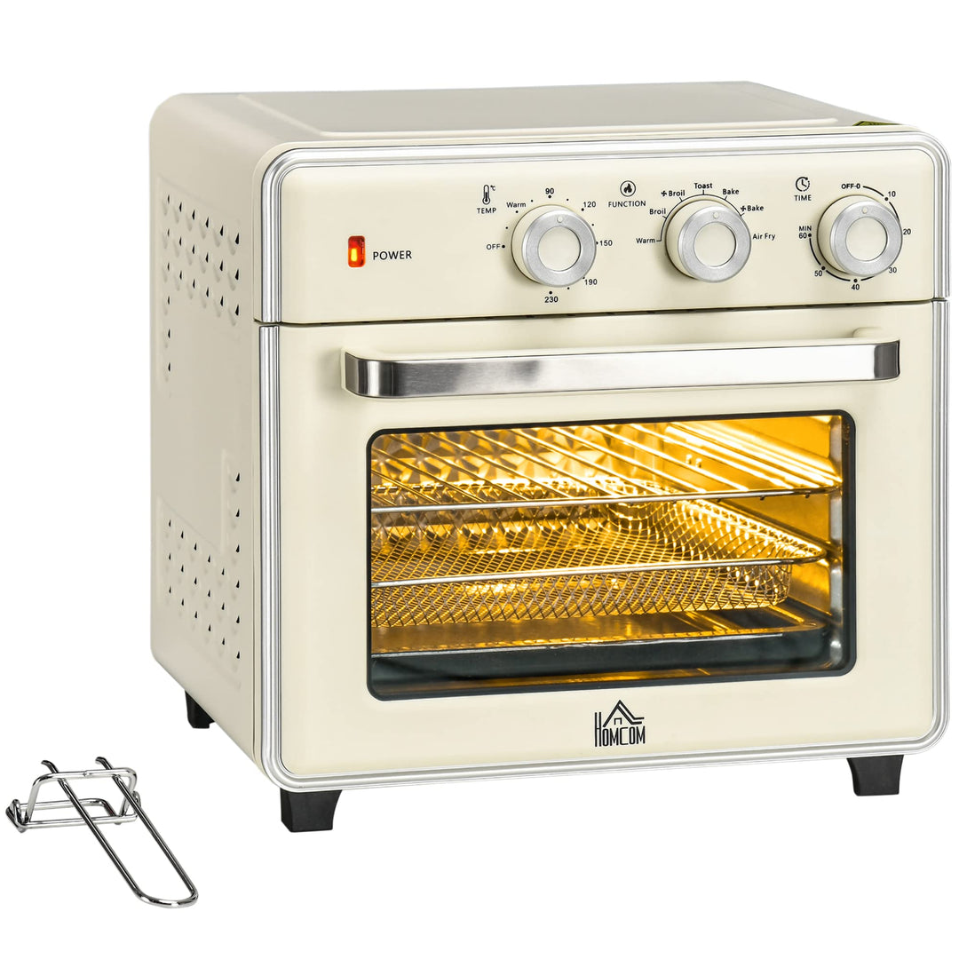 HOMCOM Minibackofen 20L, 5 in 1 Pizza-Ofen inkl. Backblech Set, Frittierkorb, Krümelblech, 1 Std. Ti