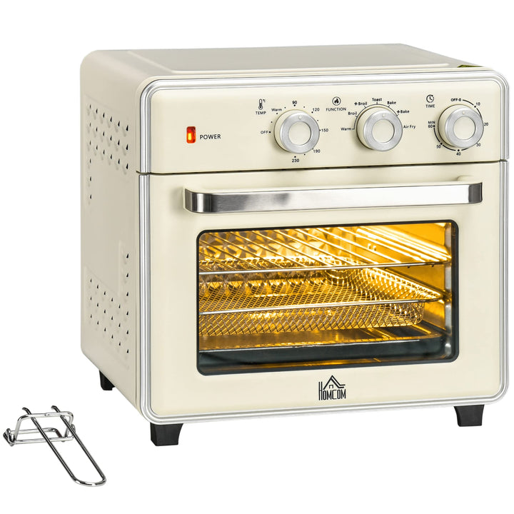 HOMCOM Minibackofen 20L, 5 in 1 Pizza-Ofen inkl. Backblech Set, Frittierkorb, Krümelblech, 1 Std. Ti