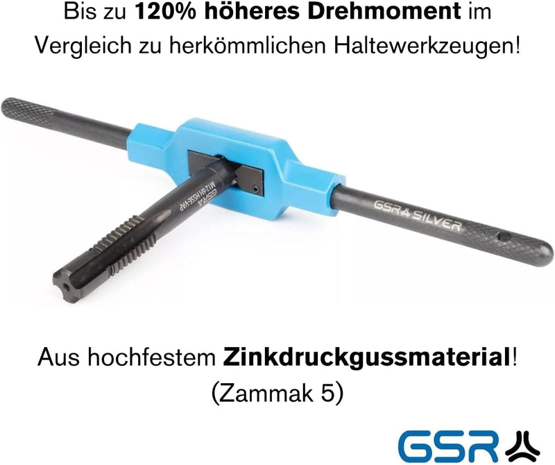 GSR Silver Windeisen DIN 1814 verstellbar, Handgewindebohrer (Gr.4 | M9 - M27), Spannbacken aus Werk