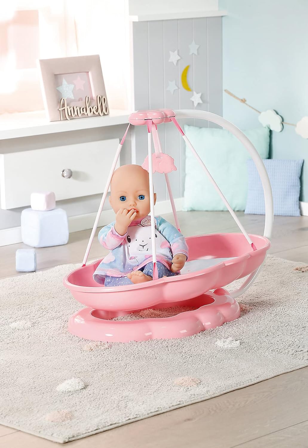 Zapf Creation 705988 Baby Annabell Sweet Dreams Schlummerwolke - rosa Puppenwiege in Wolkenform inkl