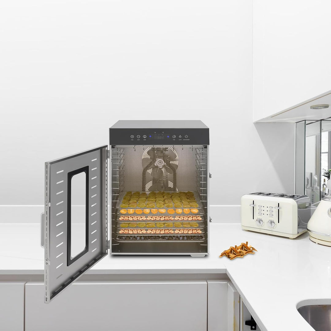 Dörrautomat 16-stufig 1350W, Für Kochen, Gewerbe | Edelstahl, Timer, digital, Obst, Fleisch, Wurst,