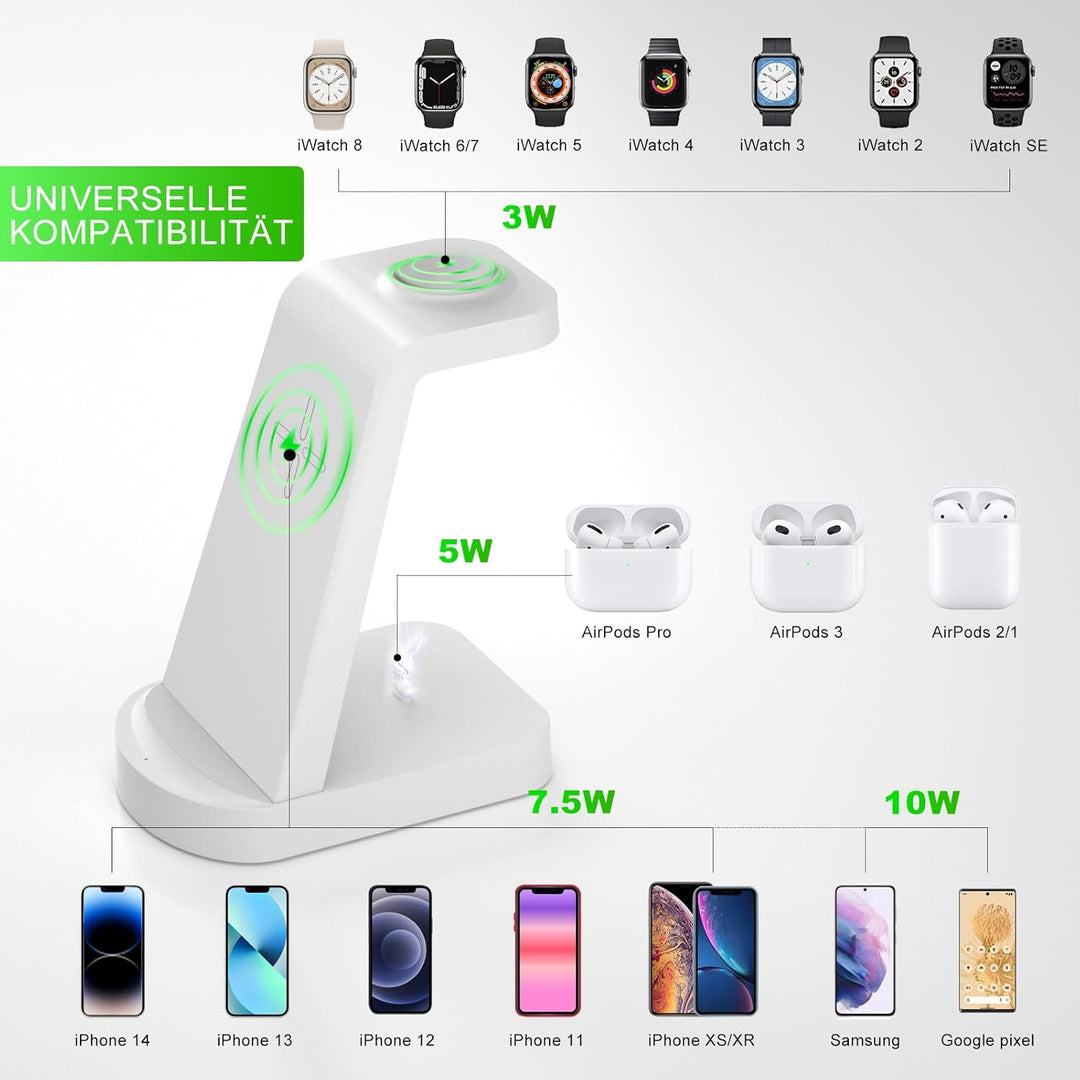 Kabellose Ladestation,Wireless Charger 3 in 1 induktive Kabelloses Ladegerät Mit 18W Adapter,kompati
