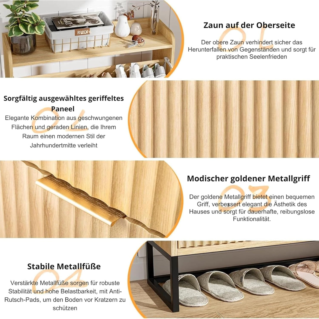 LEADZM Schuhschrank schmal,Schuhkipper mit 2 Flip-Schubladen Schuhregal mit Metallfüssen Trennwand v