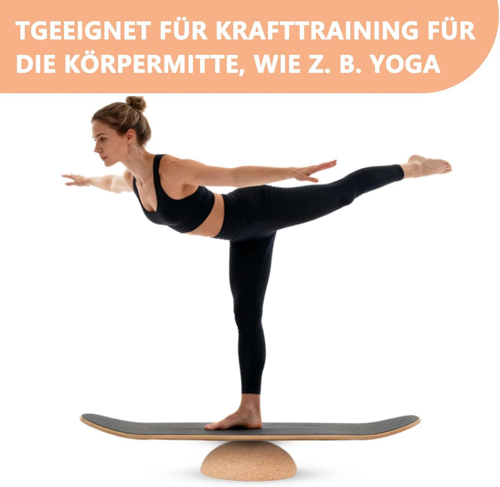 Healfith Balance Board Halbkugel aus Massivem Kork, Hochwertige Fitness Halbkugel aus Kork für Balan