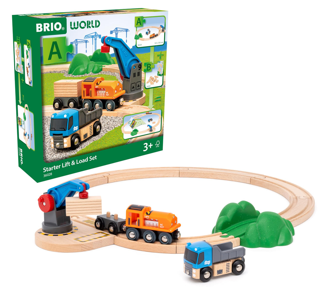BRIO World – 36028 Starterset Güterzug mit Kran A | Zugset für Kinder ab 3 Jahren Neue Version, Neue