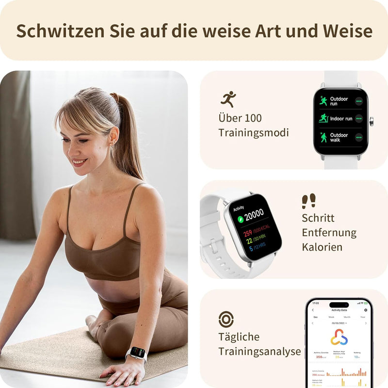 Yoever Smartwatch für Damen Herren, Telefonfunktion und Alexa Built-in, 1.8" Fitnessuhr mit Herzfreq