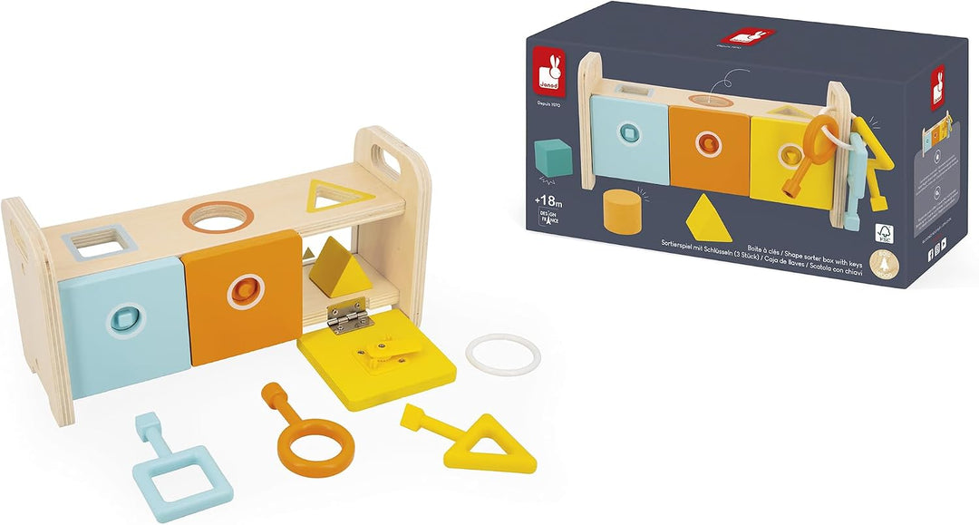 Janod - Essentiel - Der Schlüsselkasten - 2-in-1 Lernspiel aus Holz Babys und Kleinkinder - Erlernen