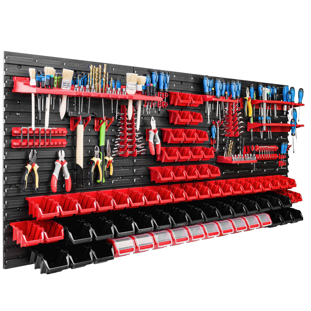 Lagersystem Werkstattregal | 172 x 78 cm | 70 stck. Box | Wandregal mit Werkzeughalterungen und Stap
