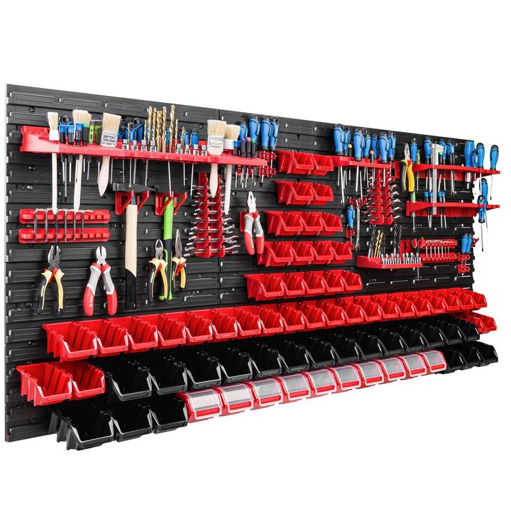 Lagersystem Werkstattregal | 172 x 78 cm | 70 stck. Box | Wandregal mit Werkzeughalterungen und Stap
