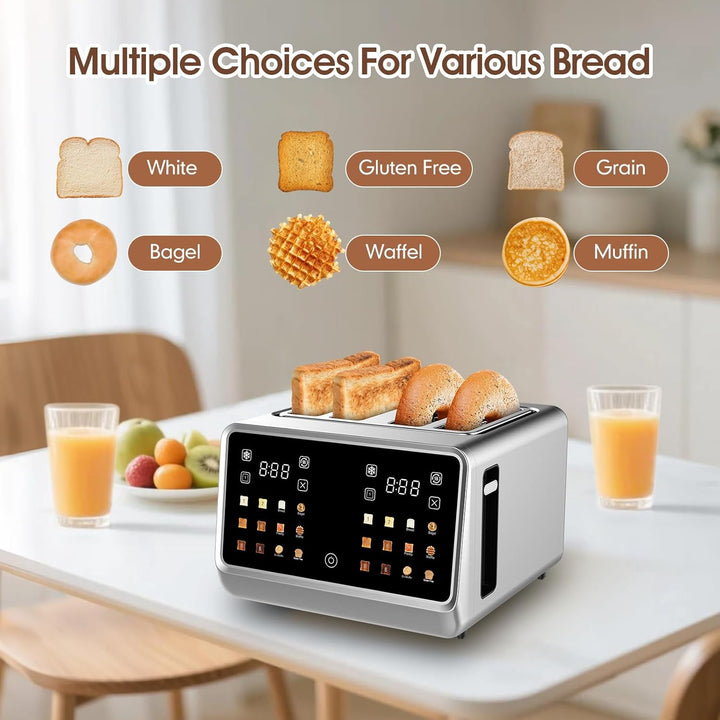 Toaster 4 Slice, Digital Smart Toaster with TouchScreen, Dual Control Panel, Single Slot Toasting, T